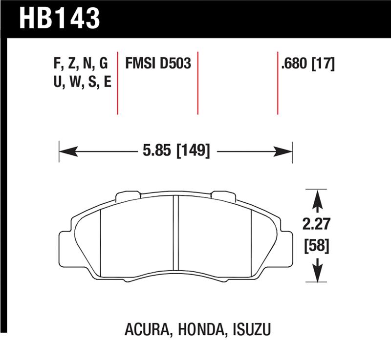 Honda CR-V Brake Pad Sets - Front - Hawk Performance - DTC-60 - `97-`01